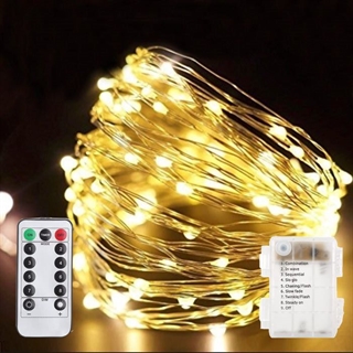 Batteridrevet LED kobber lyskæde med fjernbetjening  - 2 m, 3 m,5 m, 10 m, 20 m - Sølv